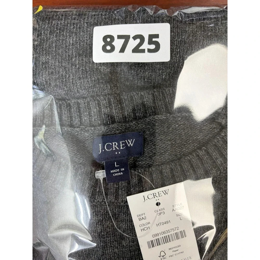 J.Crew Sweater Mens Large Gray Lambswool Crewneck Knit Pullover AA027